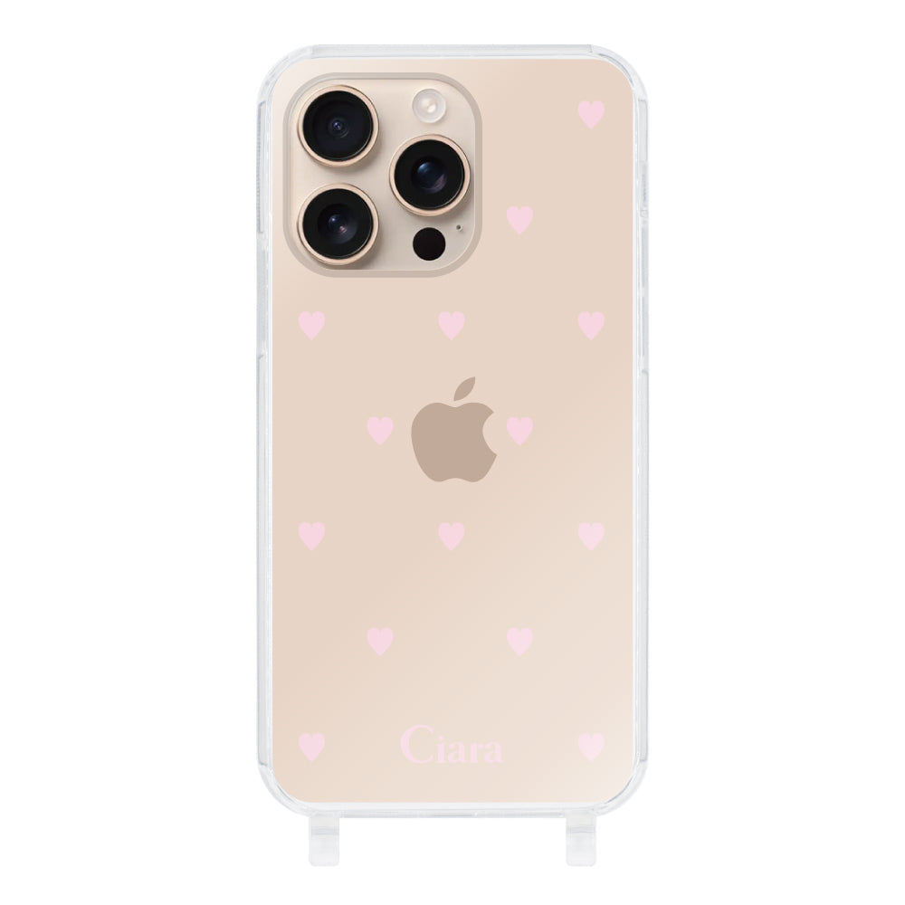 iPhone16Pro ストラップクリアケース スウィートハート ピンク