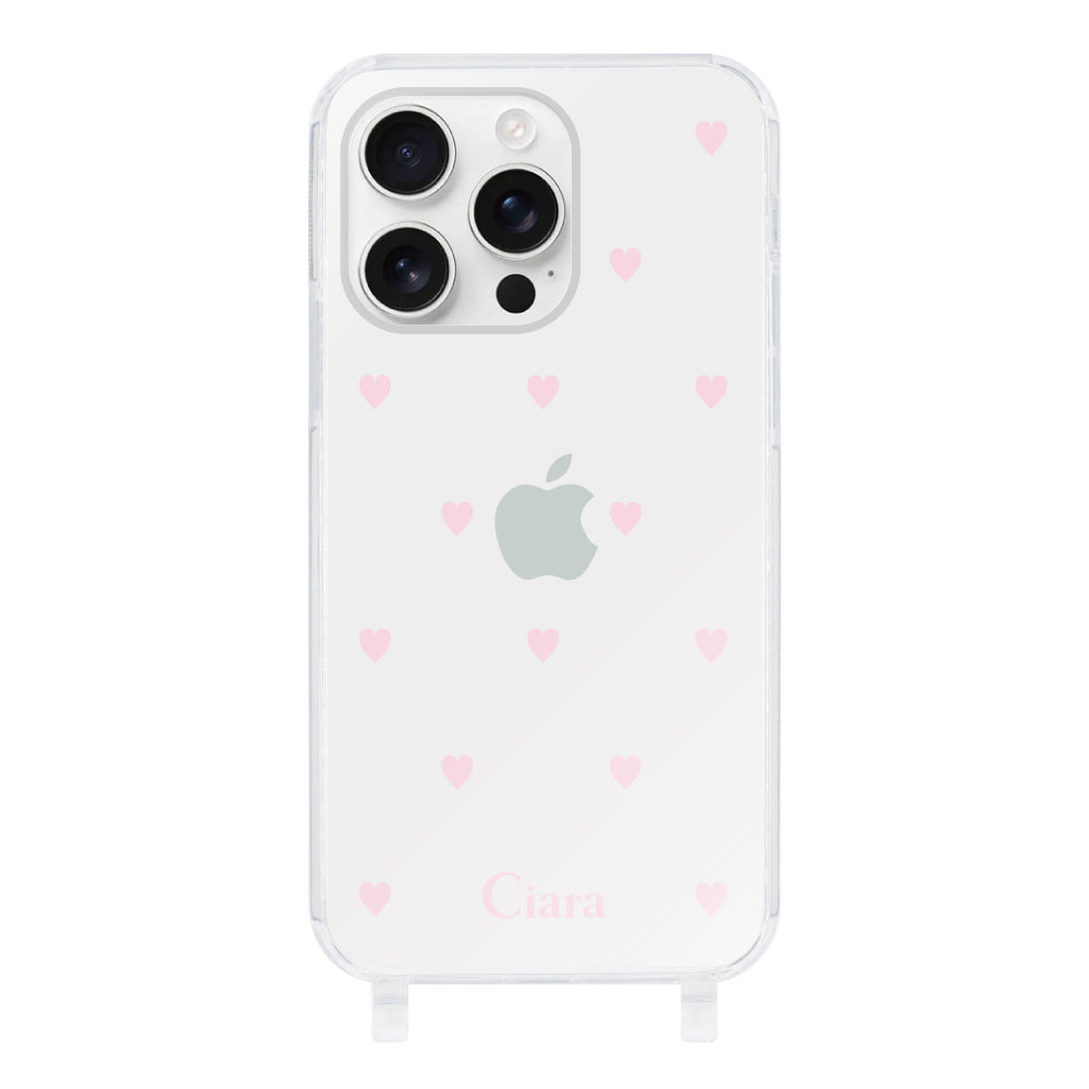 iPhone16ProMax ストラップクリアケース スウィートハート ピンク