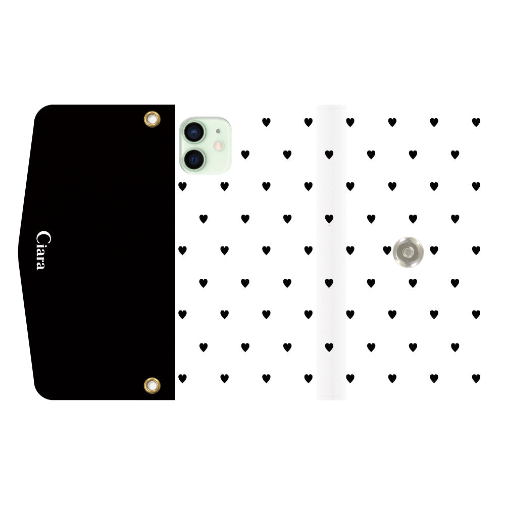 iPhone12miniケース 手帳型カード収納レザーケース スウィートハート ブラック