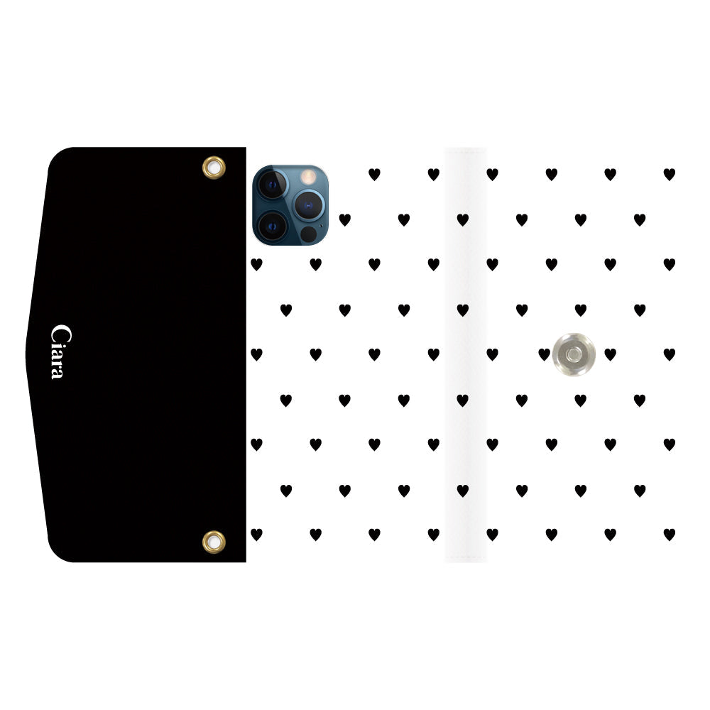 iPhone12ProMaxケース 手帳型カード収納レザーケース スウィートハート ブラック