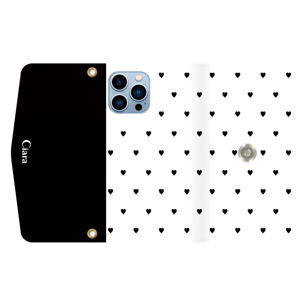 iPhone13ProMaxケース 手帳型カード収納レザーケース スウィートハート ブラック