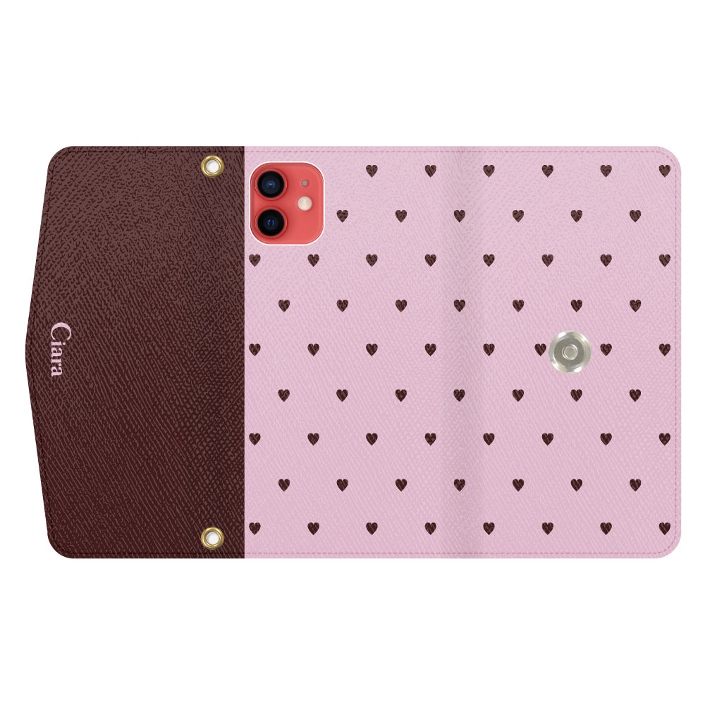 iPhone11ケース 手帳型カード収納レザーケース スウィートハート ピンク