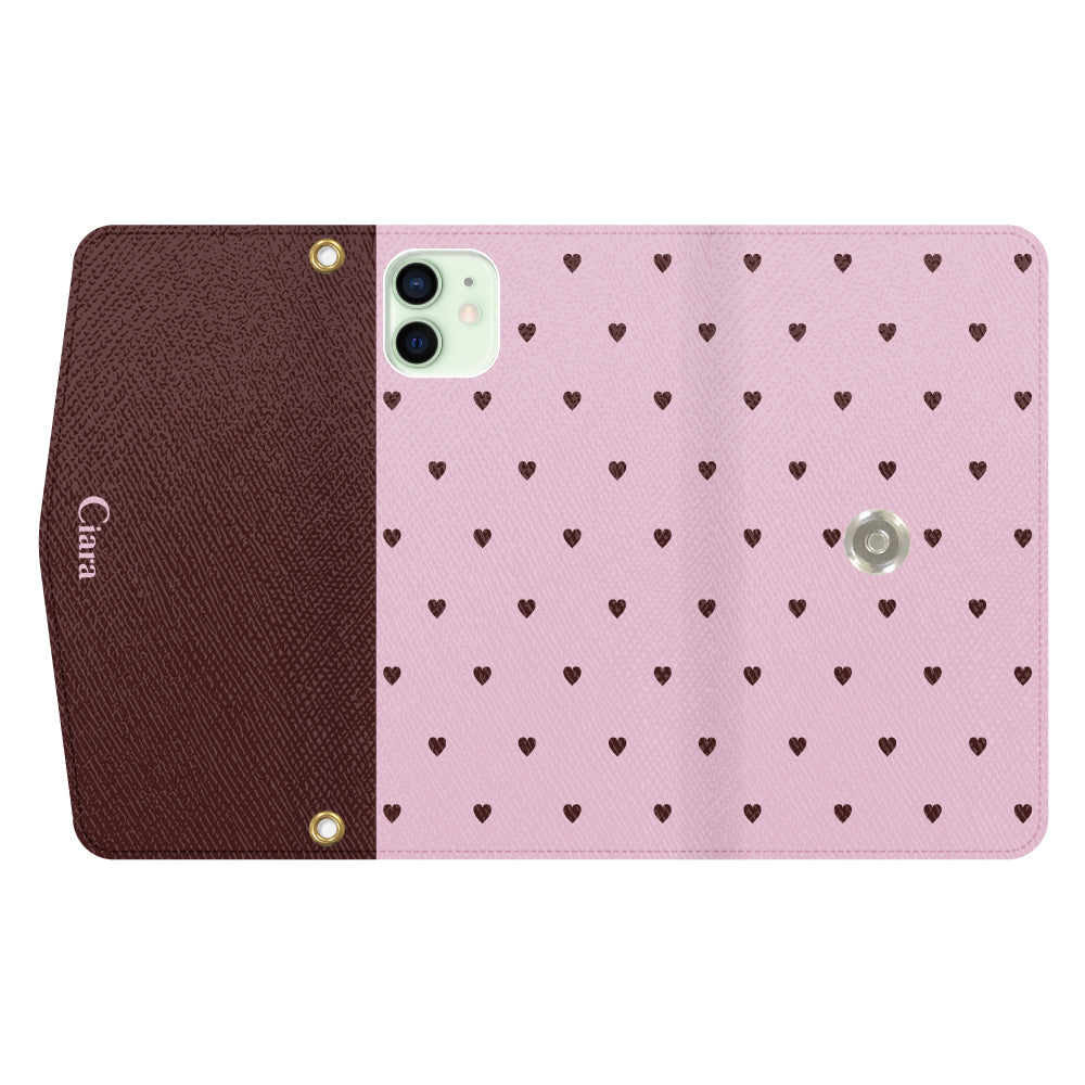 iPhone12miniケース 手帳型カード収納レザーケース スウィートハート ピンク
