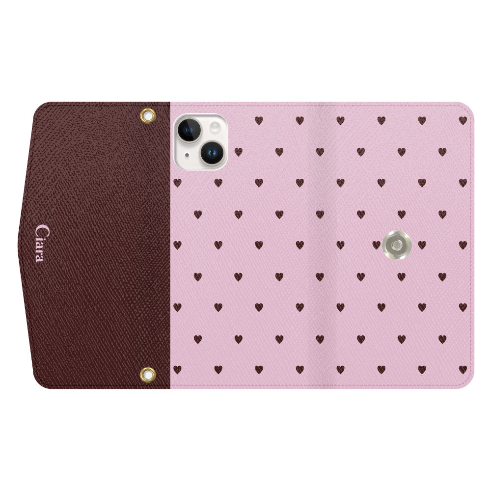 iPhone14ケース 手帳型カード収納レザーケース スウィートハート ピンク