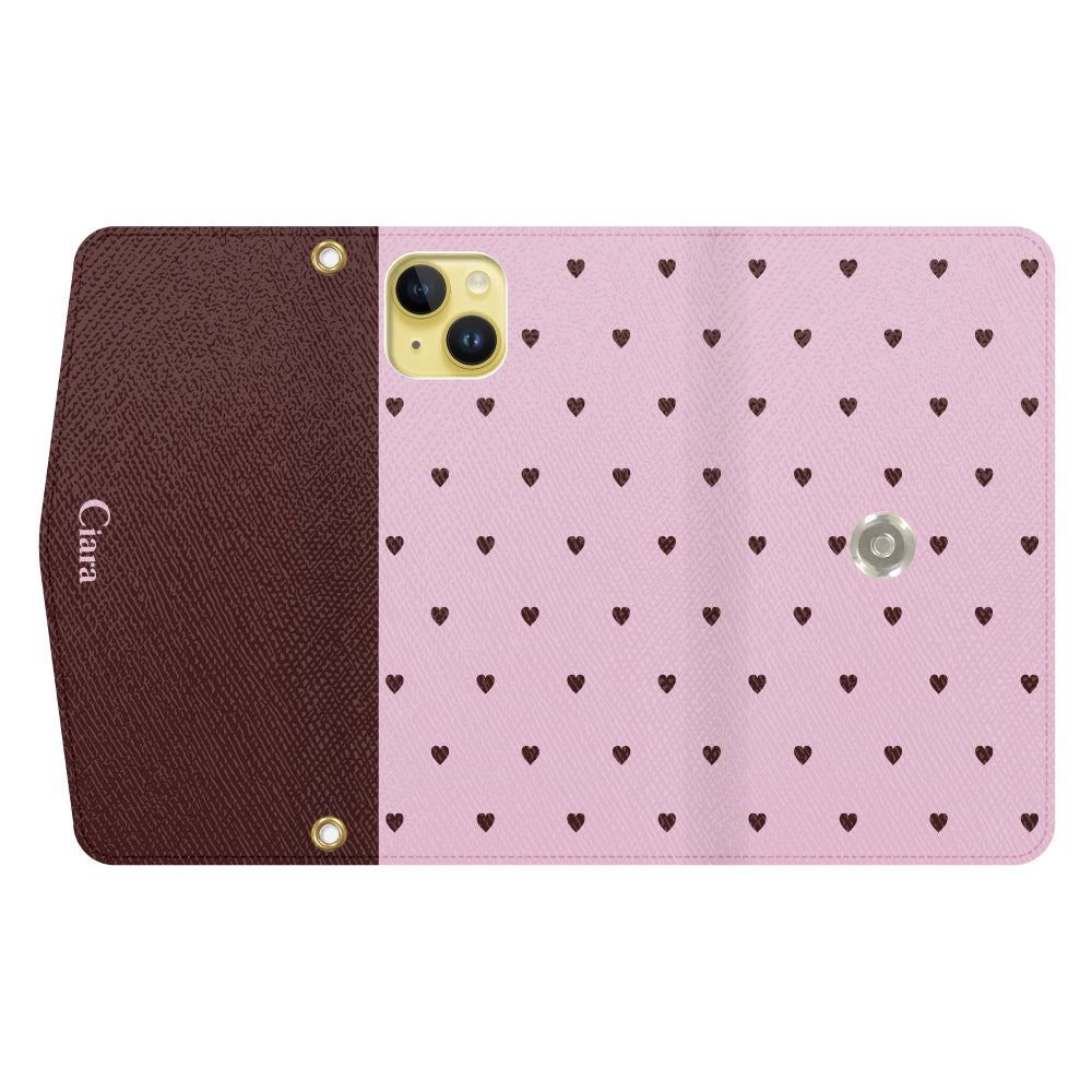 iPhone14Plusケース 手帳型カード収納レザーケース スウィートハート ピンク