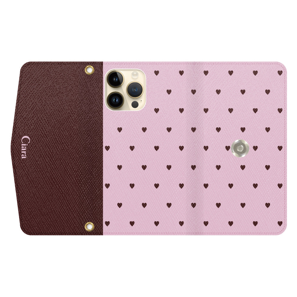 iPhone14Proケース 手帳型カード収納レザーケース スウィートハート ピンク