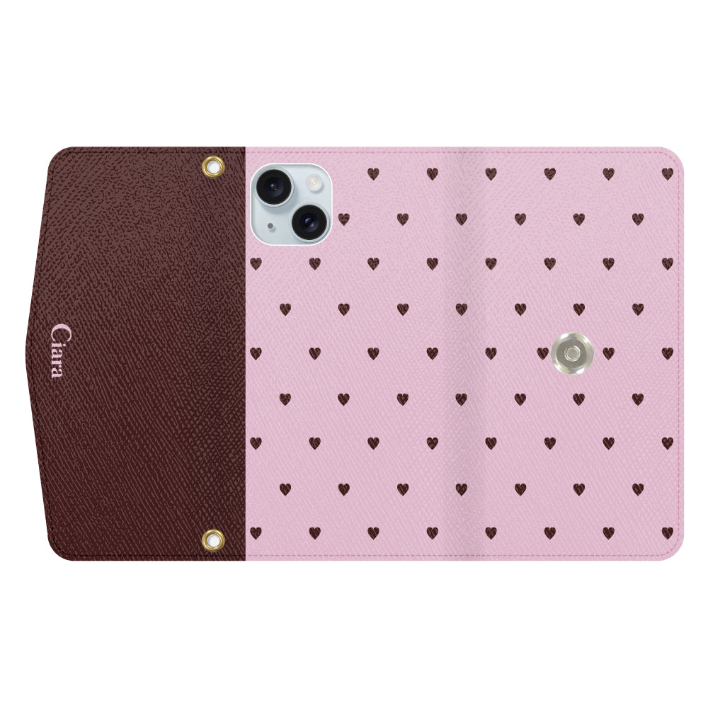 iPhone15Plusケース 手帳型カード収納レザーケース スウィートハート ピンク