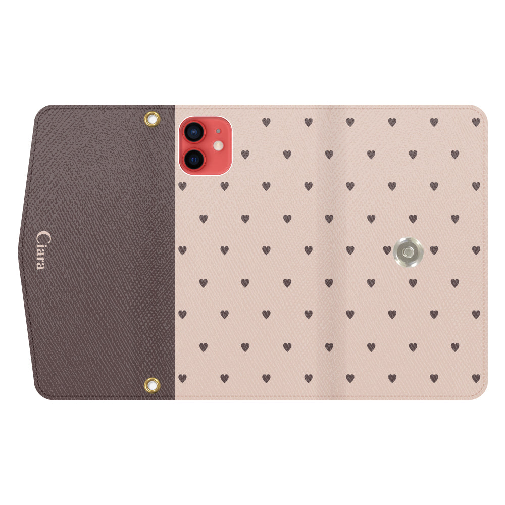 iPhone11ケース 手帳型カード収納レザーケース スウィートハート ベージュ