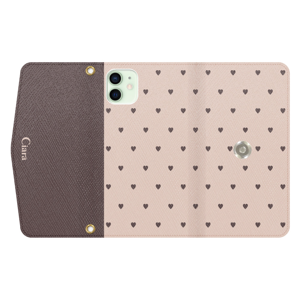 iPhone12miniケース 手帳型カード収納レザーケース スウィートハート ベージュ