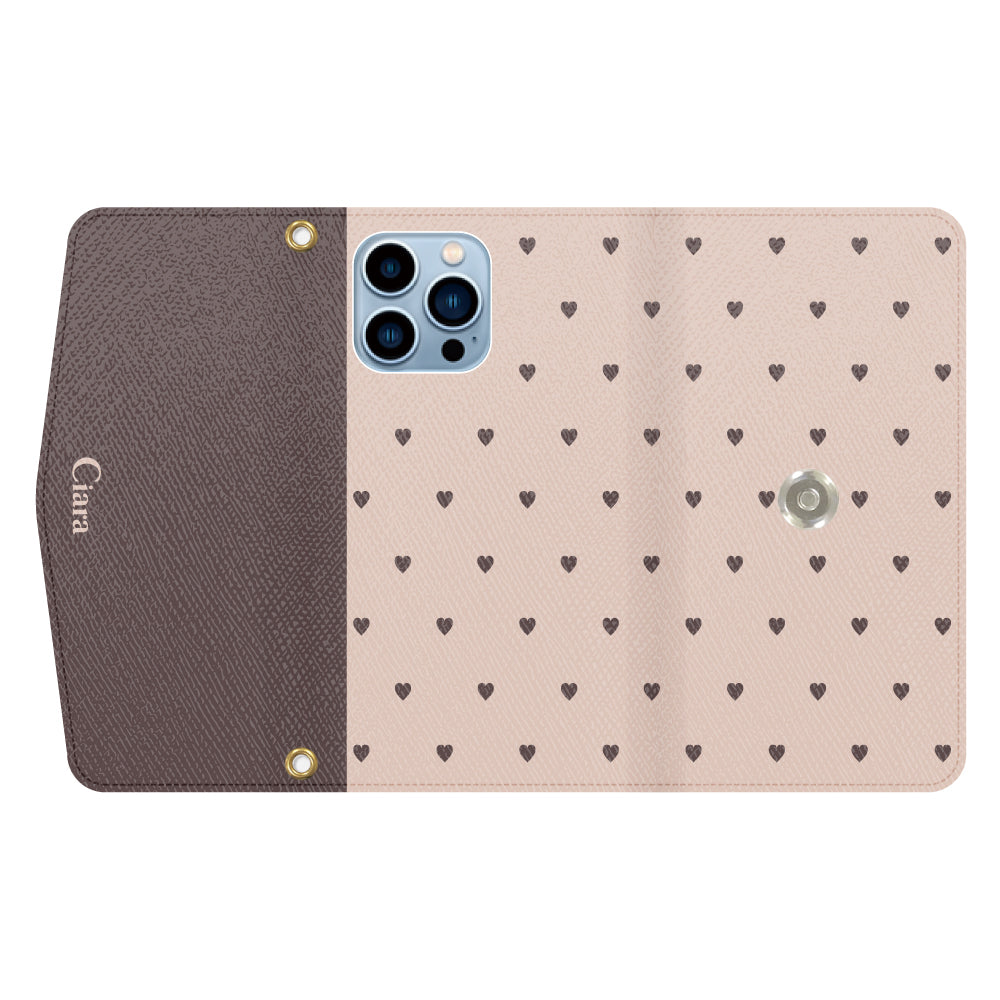 iPhone13ProMaxケース 手帳型カード収納レザーケース スウィートハート ベージュ