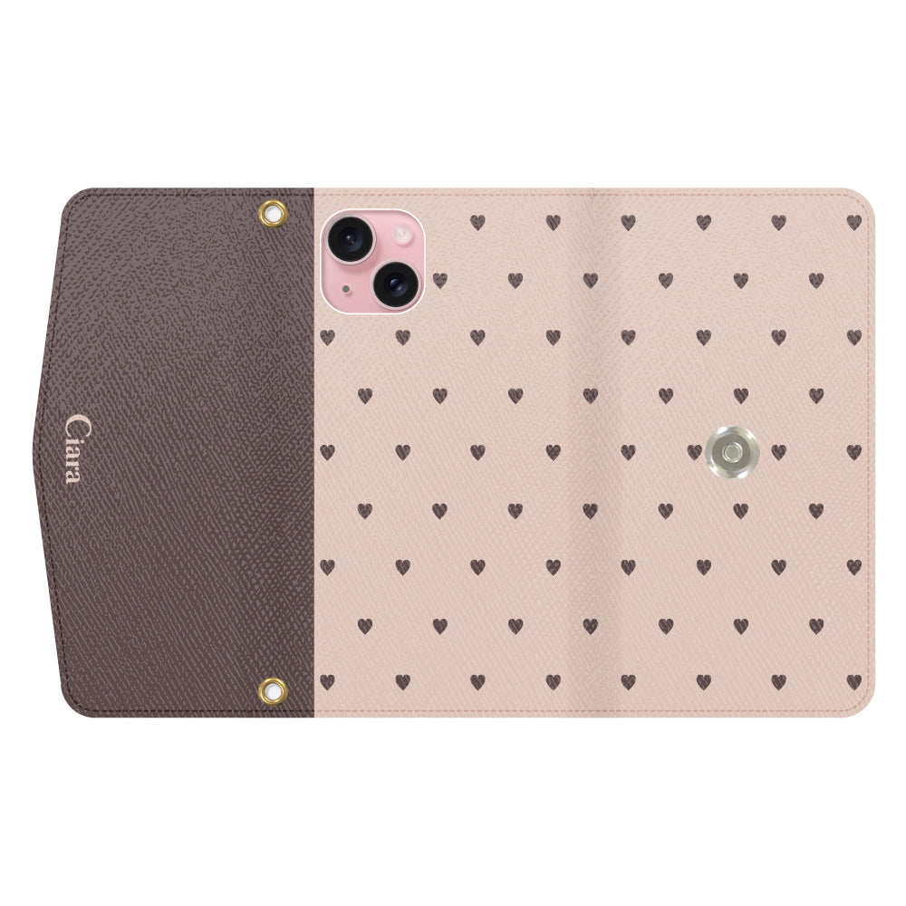 iPhone15ケース 手帳型カード収納レザーケース スウィートハート ベージュ