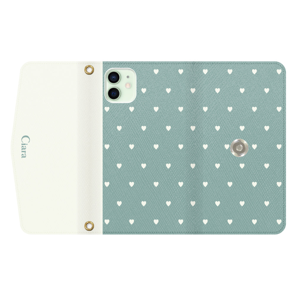 iPhone12miniケース 手帳型カード収納レザーケース スウィートハート グリーン