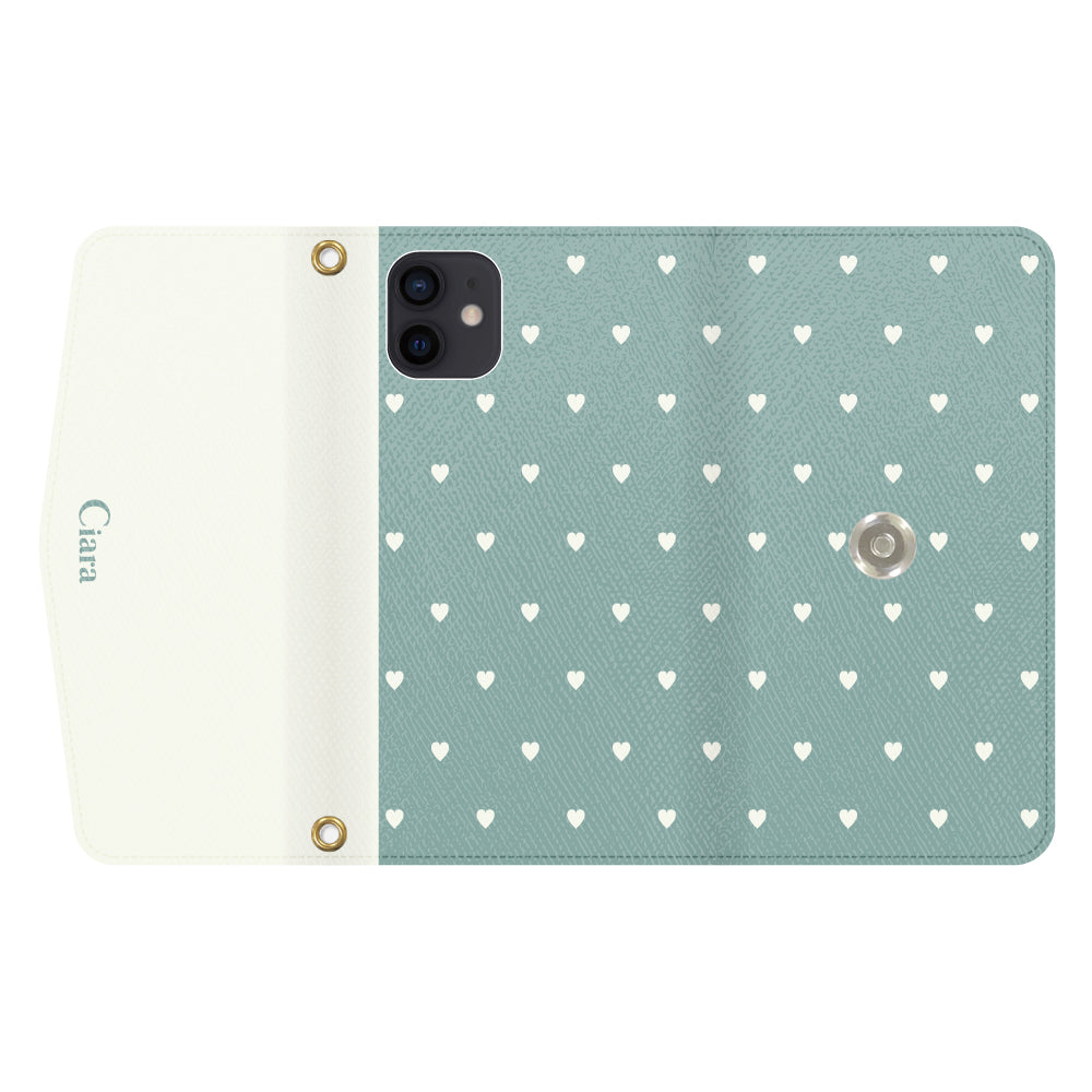 iPhoneXRケース 手帳型カード収納レザーケース スウィートハート グリーン