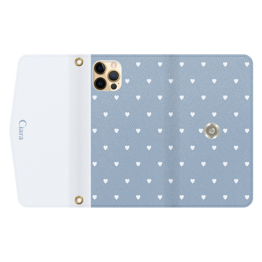 iPhone11ProMaxケース 手帳型カード収納レザーケース スウィートハート ブルー