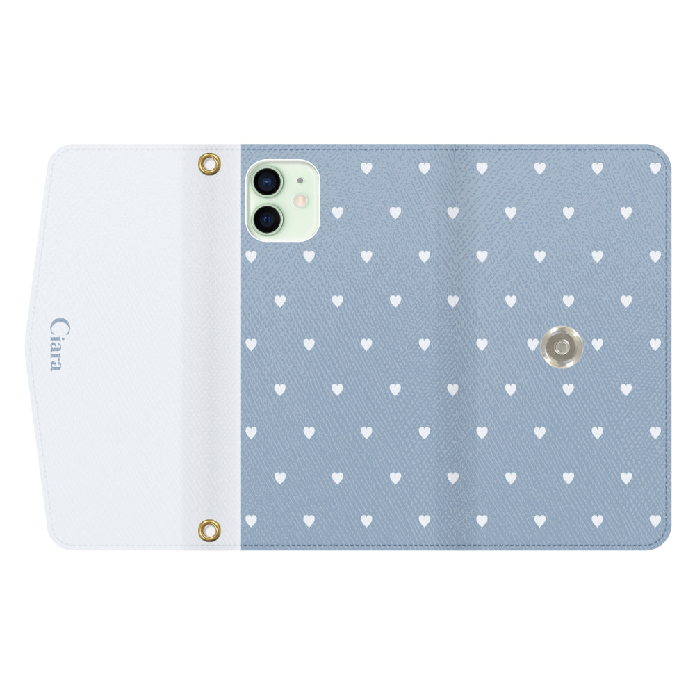 iPhone12miniケース 手帳型カード収納レザーケース スウィートハート ブルー