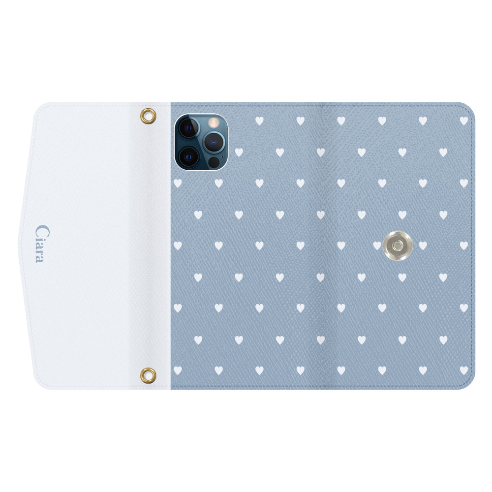 iPhone12ProMaxケース 手帳型カード収納レザーケース スウィートハート ブルー