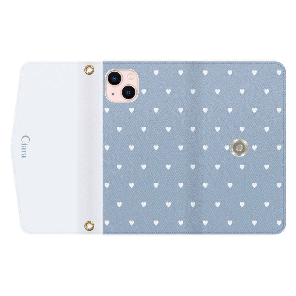 iPhone13ケース 手帳型カード収納レザーケース スウィートハート ブルー