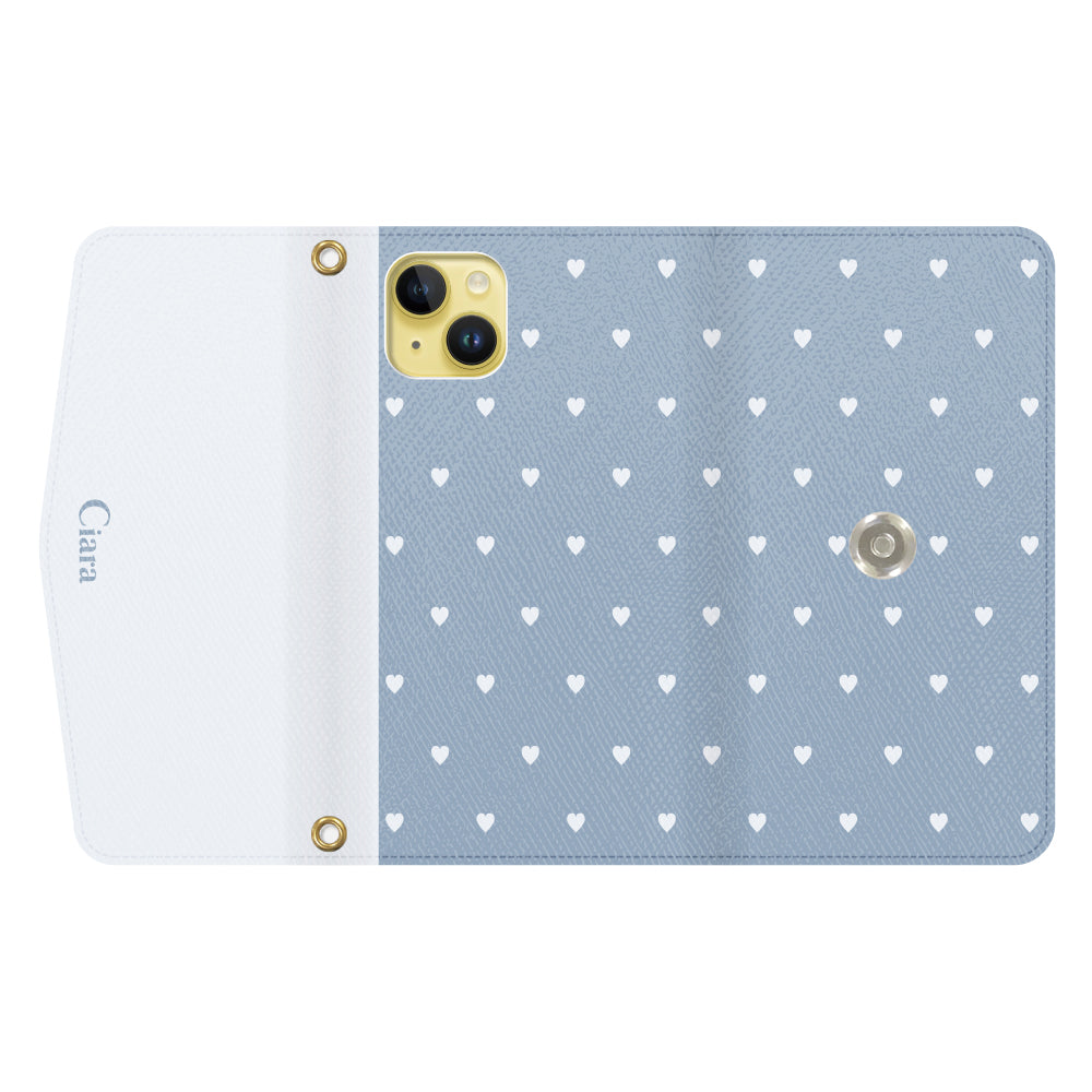 iPhone14Plusケース 手帳型カード収納レザーケース スウィートハート ブルー