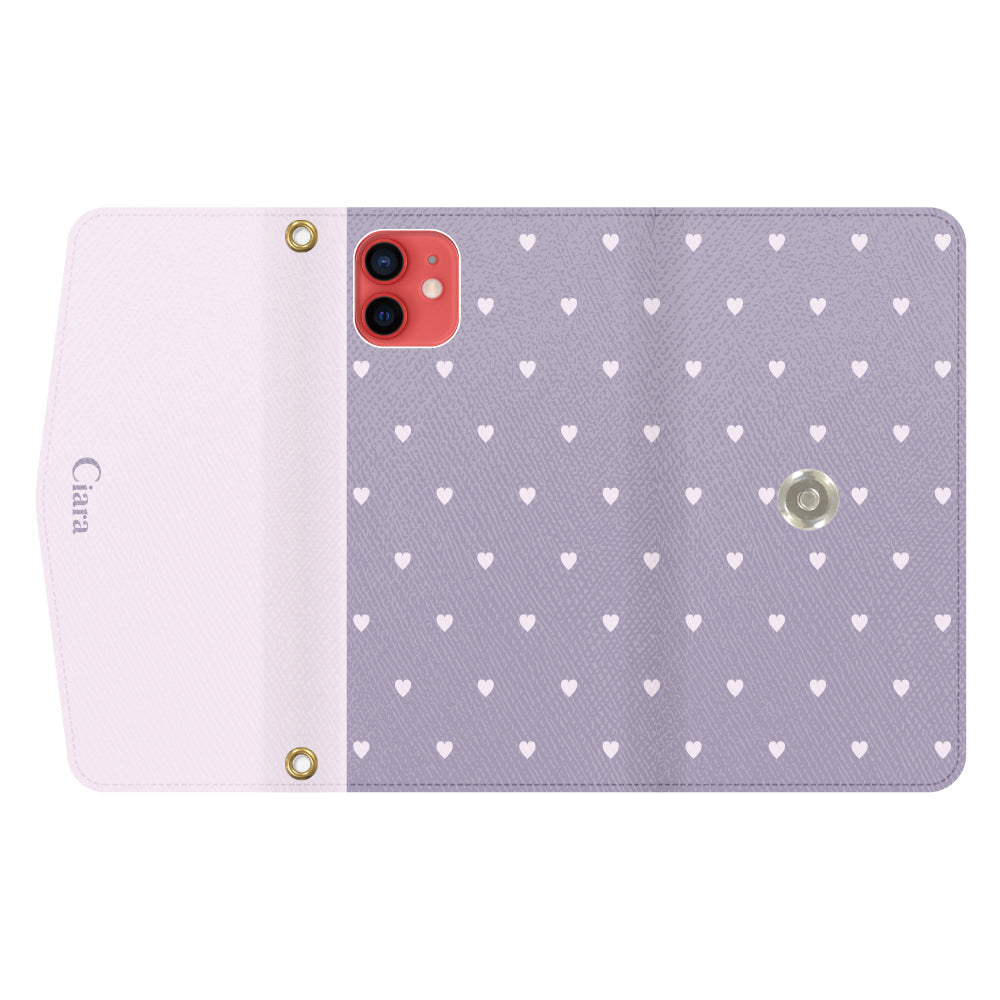 iPhone11ケース 手帳型カード収納レザーケース スウィートハート パープル