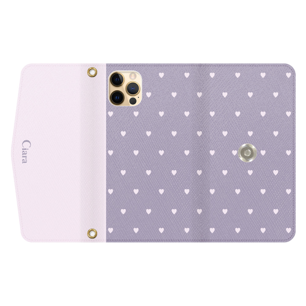 iPhone11ProMaxケース 手帳型カード収納レザーケース スウィートハート パープル