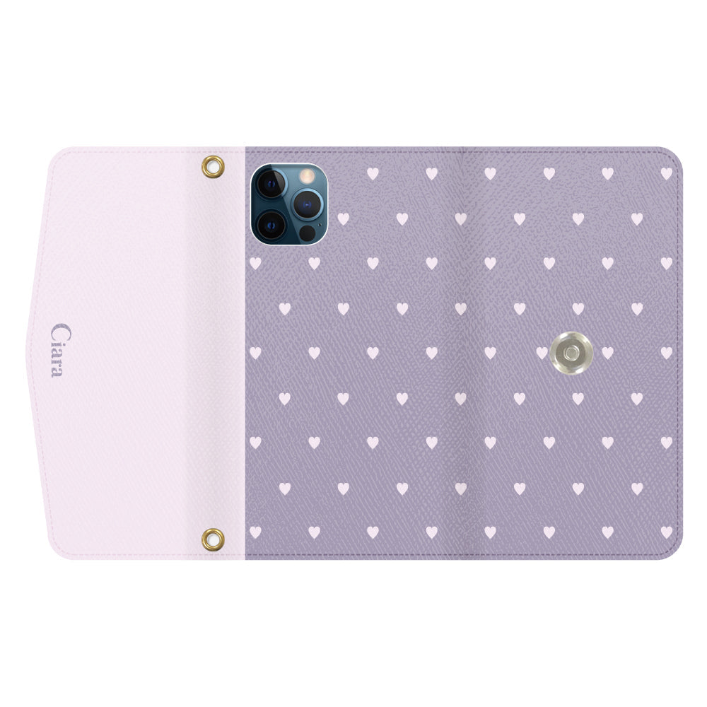 iPhone12ProMaxケース 手帳型カード収納レザーケース スウィートハート パープル