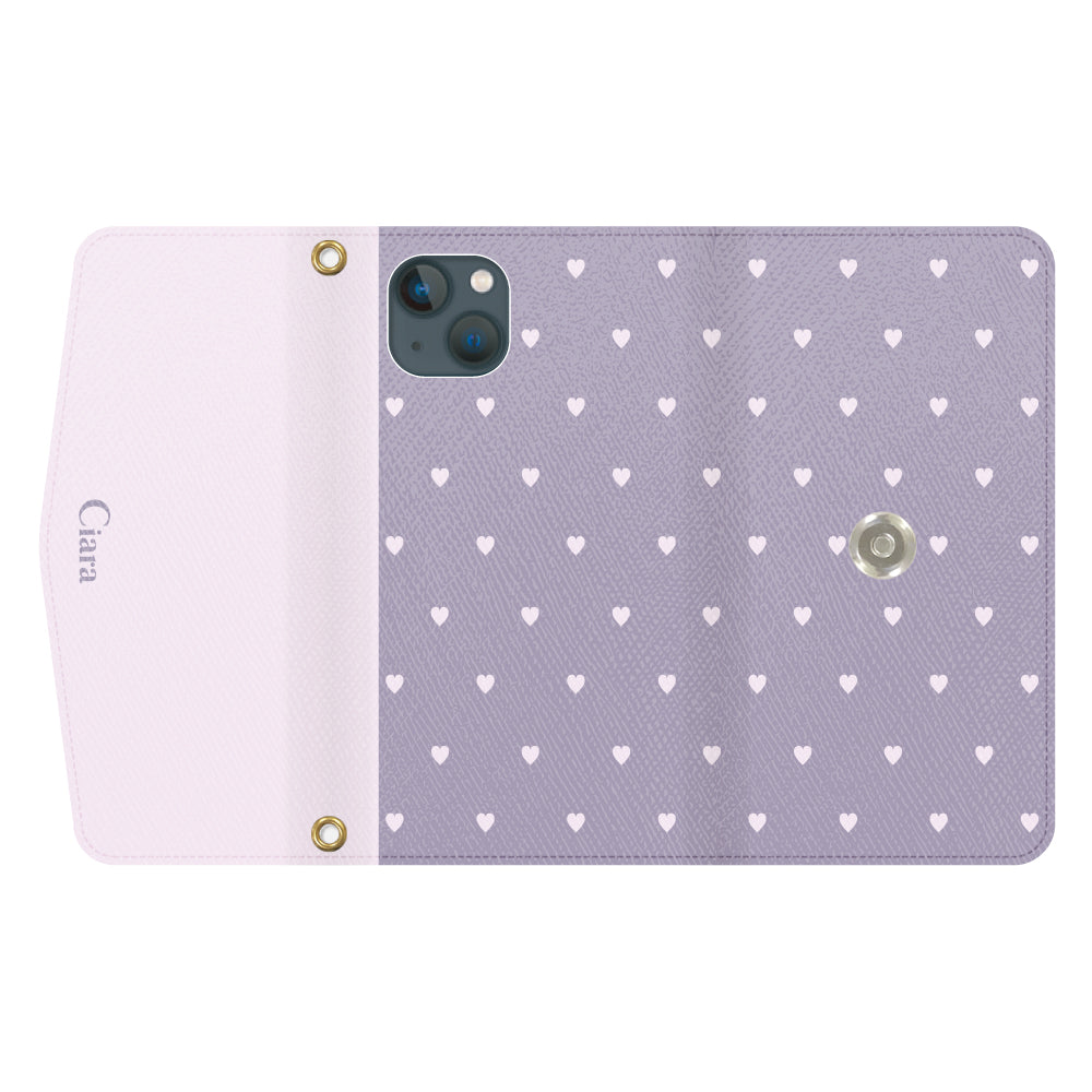 iPhone13miniケース 手帳型カード収納レザーケース スウィートハート パープル