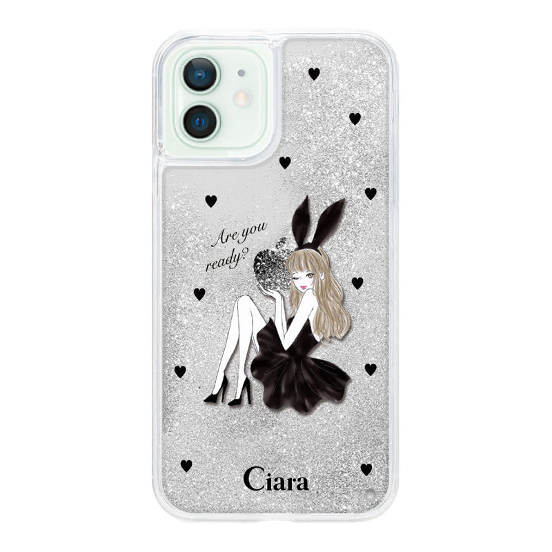 iPhoneケース グリッター オイルクリアケース ブラックバニー