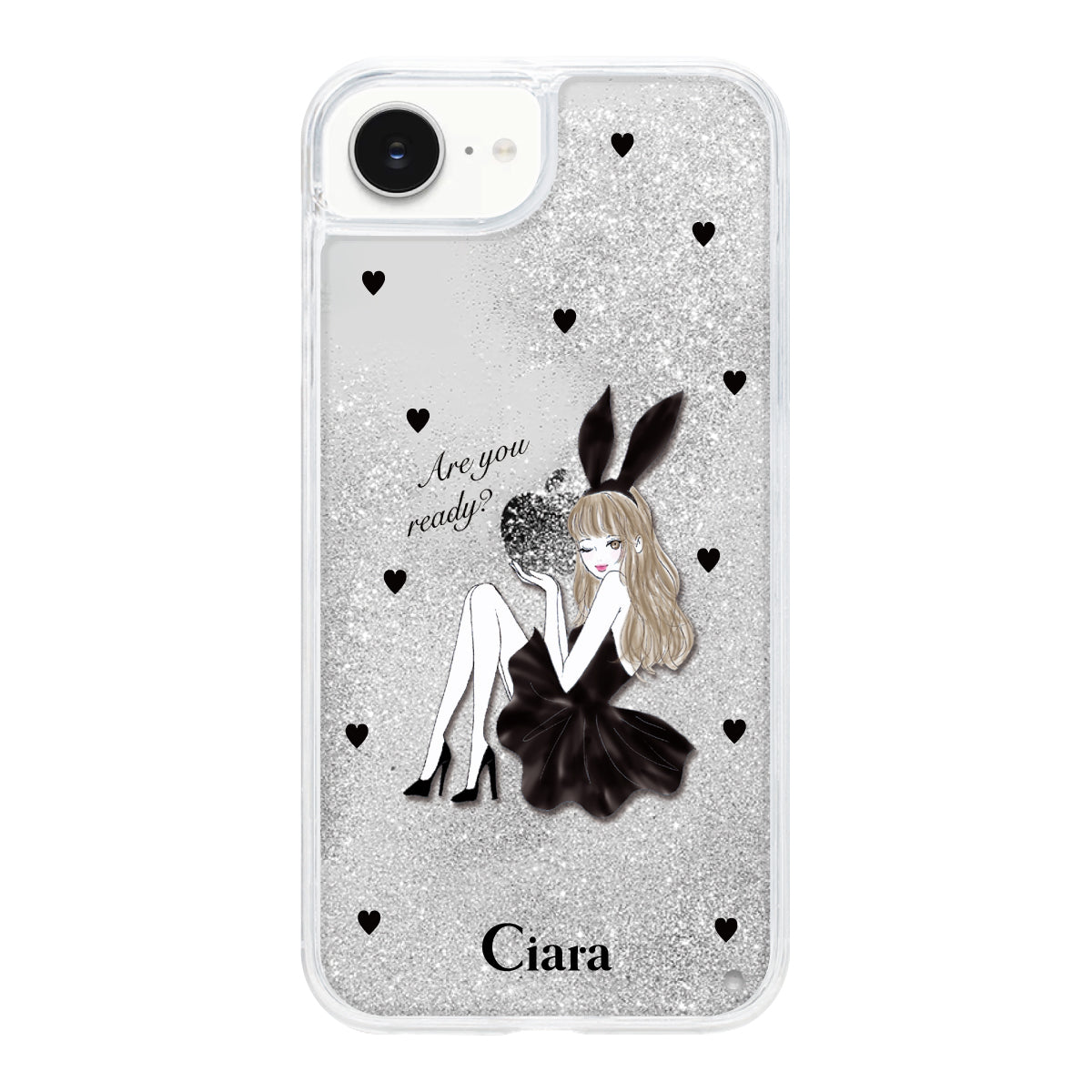 iPhoneケース グリッター オイルクリアケース ブラックバニー