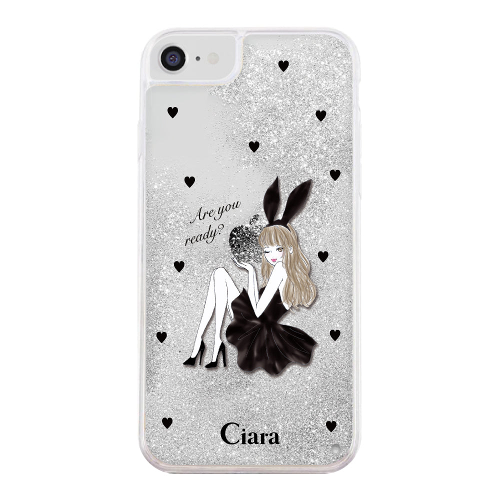 iPhone6/7/8 グリッター オイルクリアケース ブラックバニー シルバー