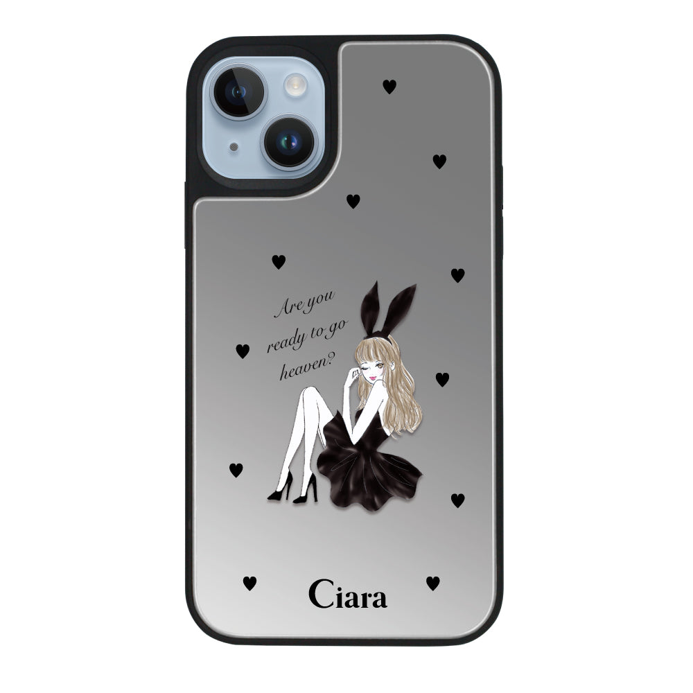 iPhone14Plusケース ミラーバンパー ミラー付きケース ブラックバニー シルバー