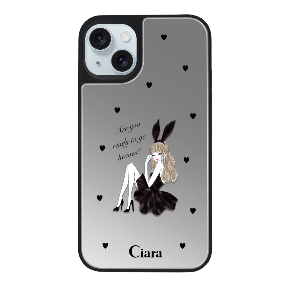 iPhone15Plusケース ミラーバンパー ミラー付きケース ブラックバニー シルバー