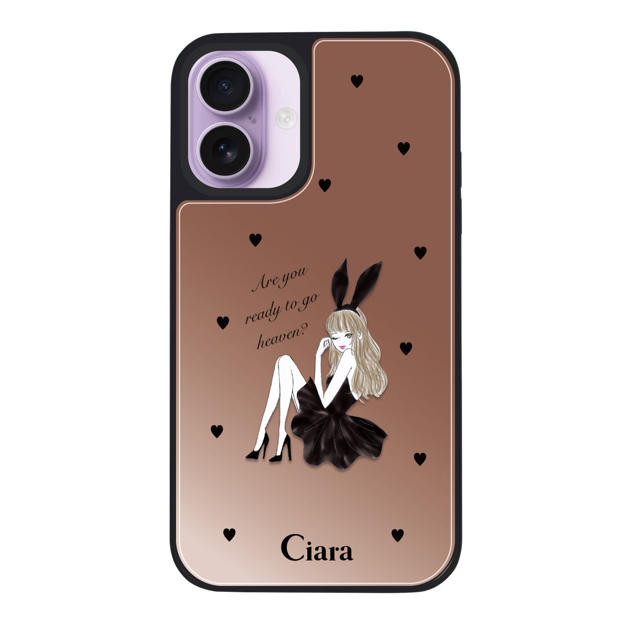 iPhone17 ミラーバンパー ミラー付きケース ブラックバニー ピンクゴールド