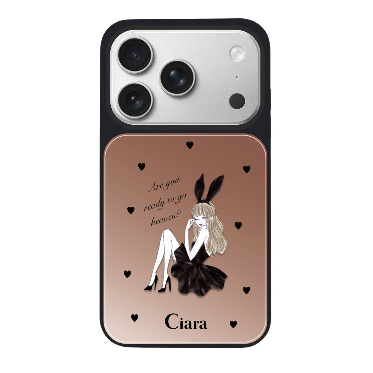 iPhone17Pro ミラーバンパー ミラー付きケース ブラックバニー ピンクゴールド