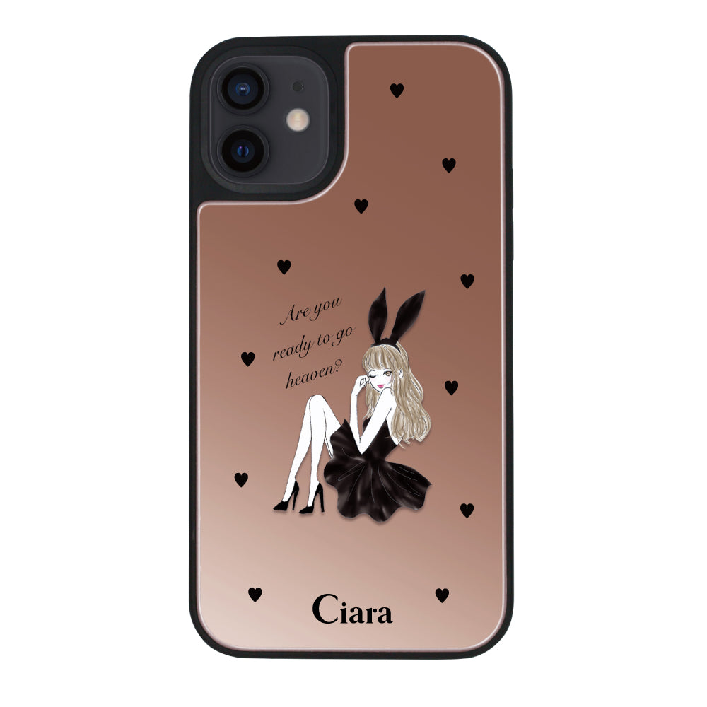 iPhoneXRケース ミラーバンパー ミラー付きケース ブラックバニー ピンクゴールド