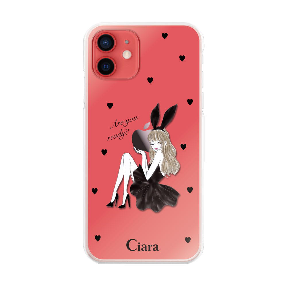 iPhone11 ハイブリッド クリアケース ブラックバニー ピンク