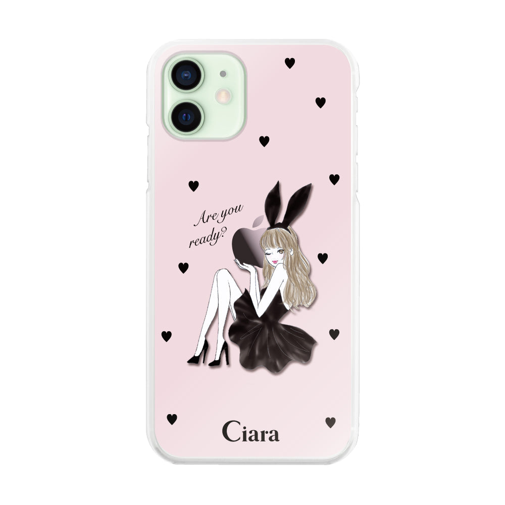 iPhone12mini ハイブリッド クリアケース ブラックバニー ピンク