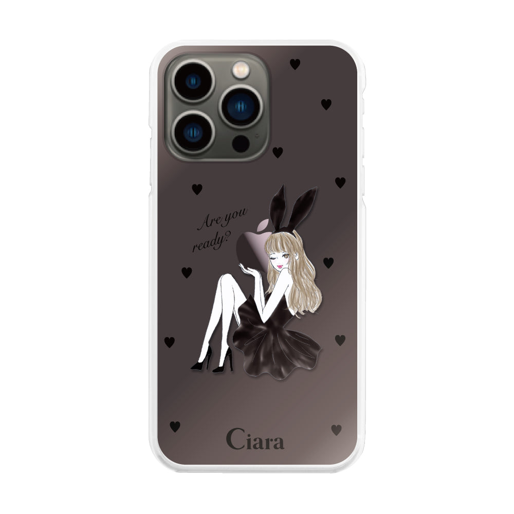 iPhone13Pro ハイブリッド クリアケース ブラックバニー ピンク