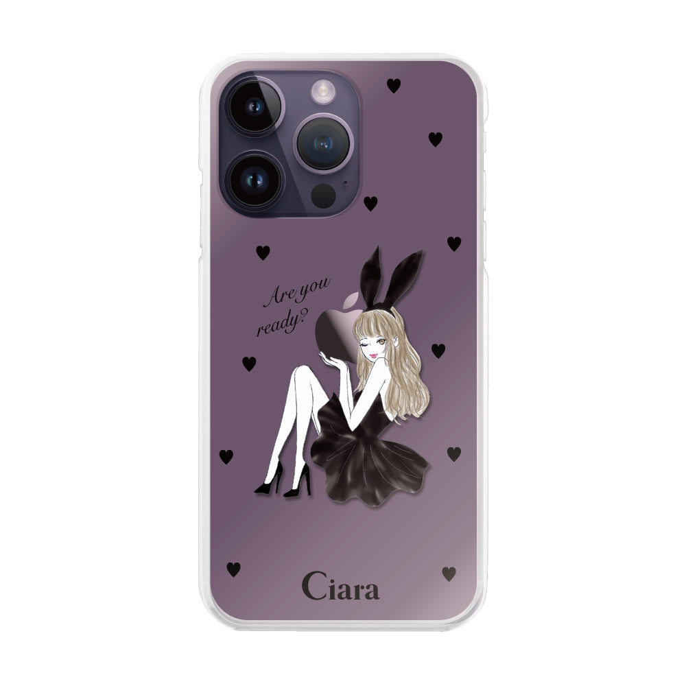 iPhone14ProMax ハイブリッド クリアケース ブラックバニー ピンク