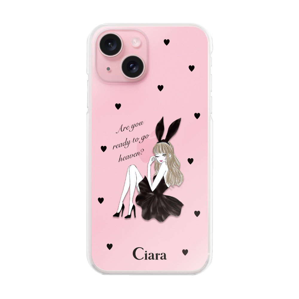 iPhone15 ハイブリッド クリアケース ブラックバニー ピンク