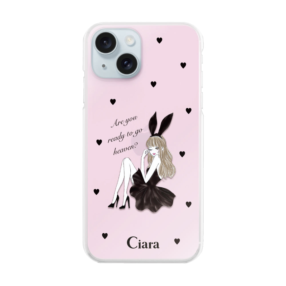 iPhone15Plus ハイブリッド クリアケース ブラックバニー ピンク