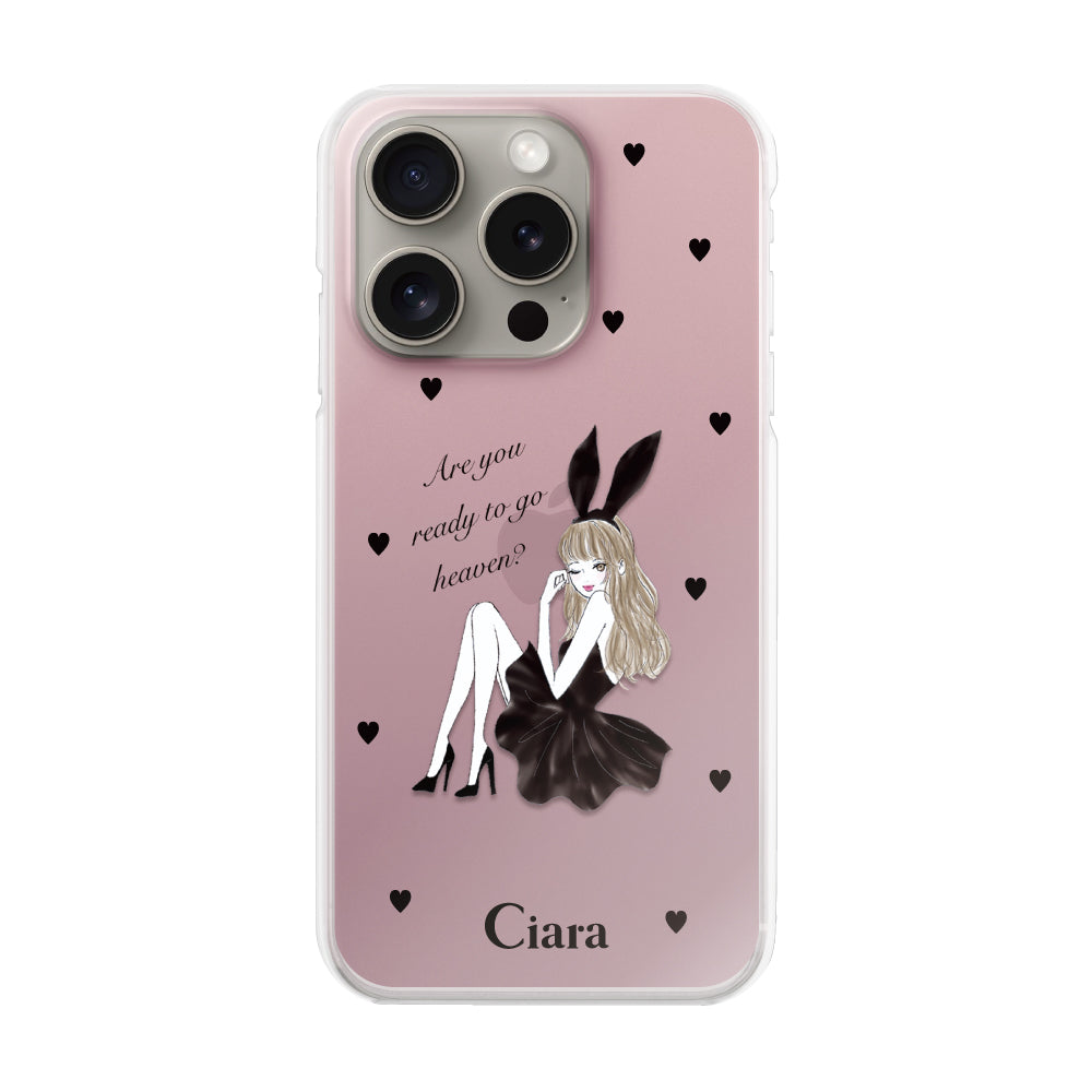 iPhone15Pro ハイブリッド クリアケース ブラックバニー ピンク