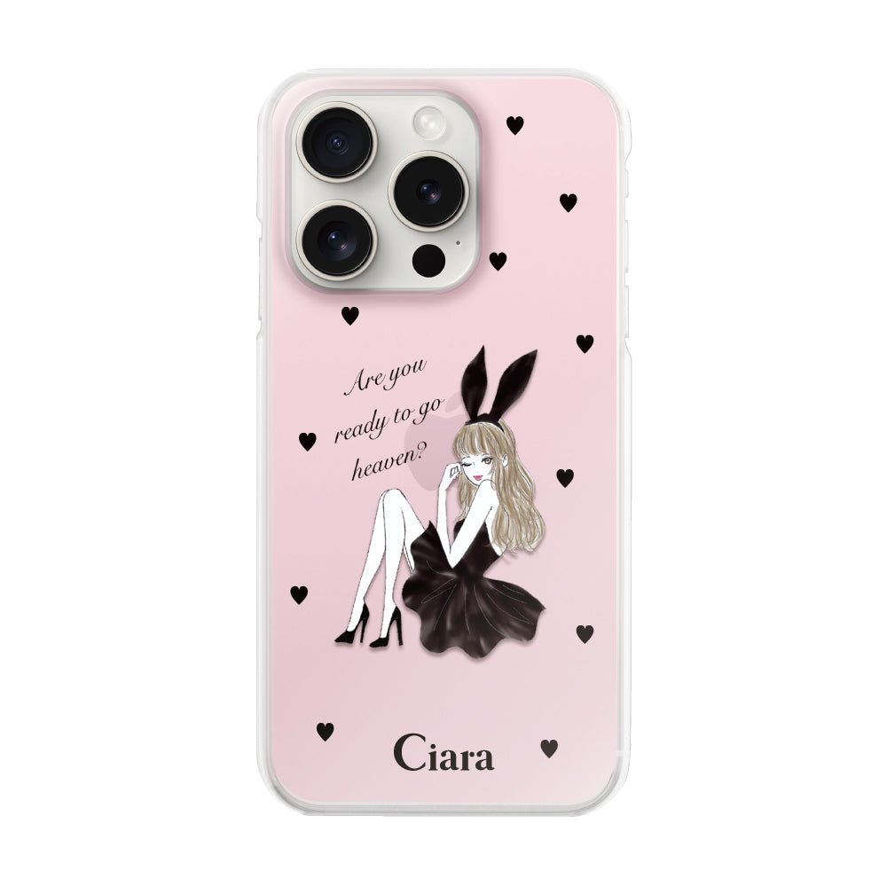 iPhone15ProMax ハイブリッド クリアケース ブラックバニー ピンク