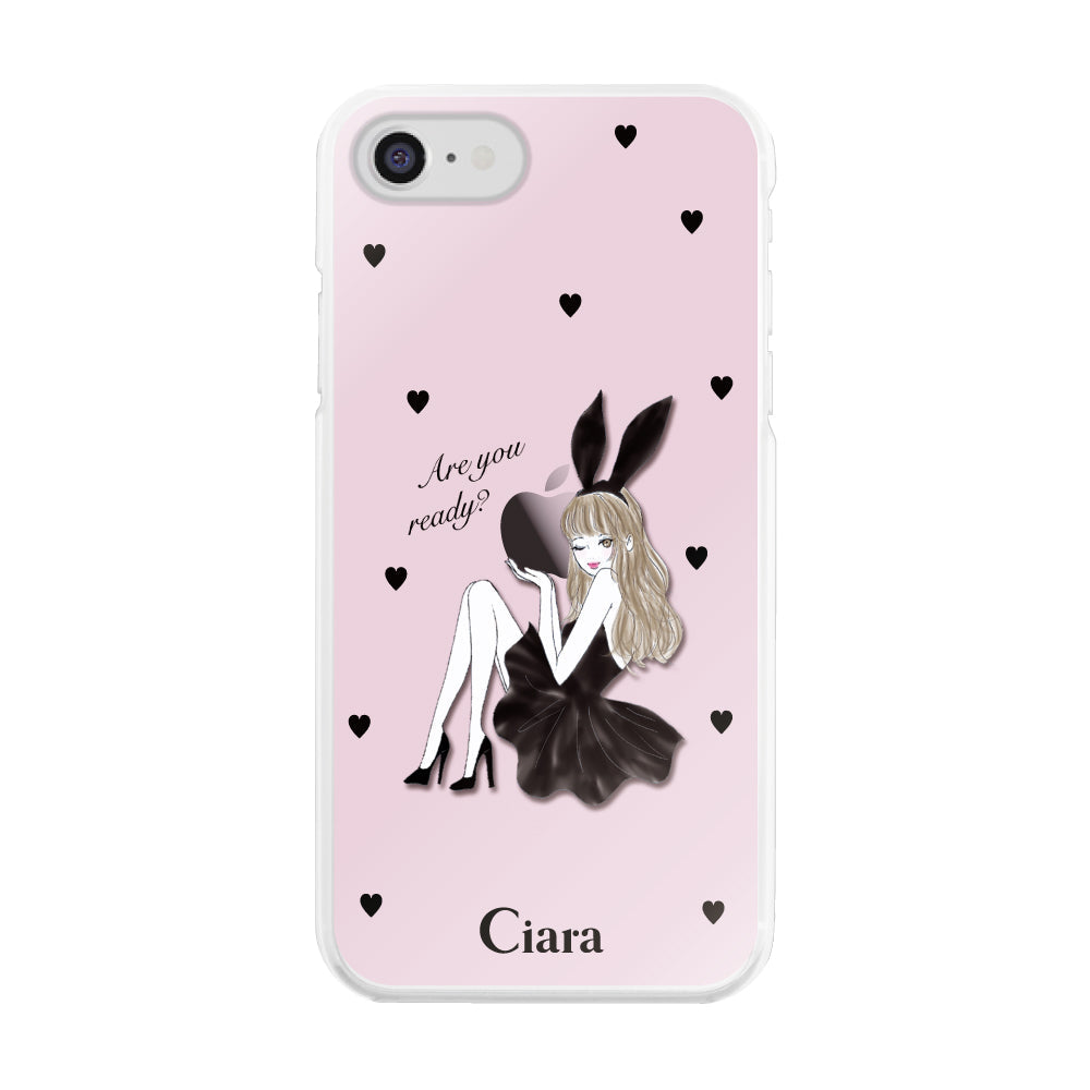 iPhone7/8 ハイブリッド クリアケース ブラックバニー ピンク