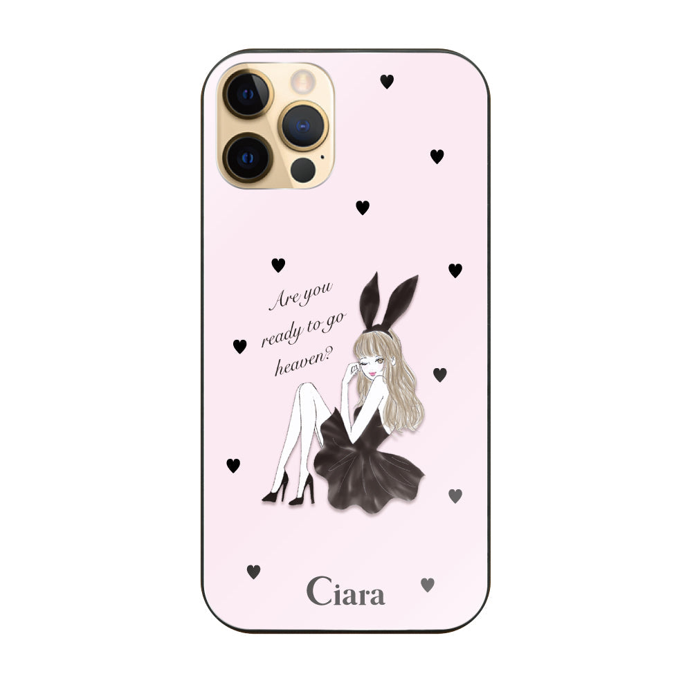 iPhoneX/XSケース ガラス 強化ガラスケース ブラックバニー ピンク