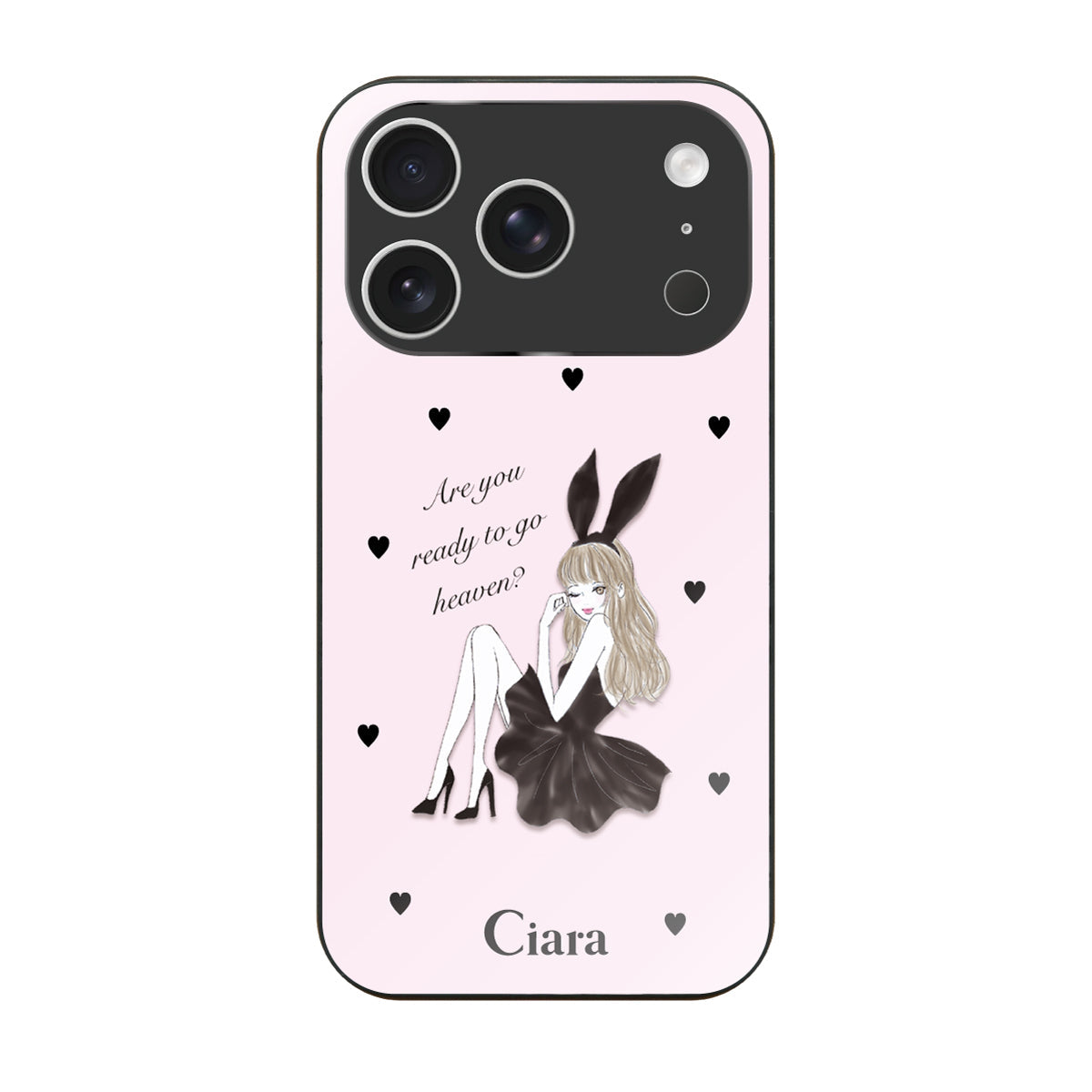 iPhone17Pro ガラス 強化ガラスケース ブラックバニー ピンク