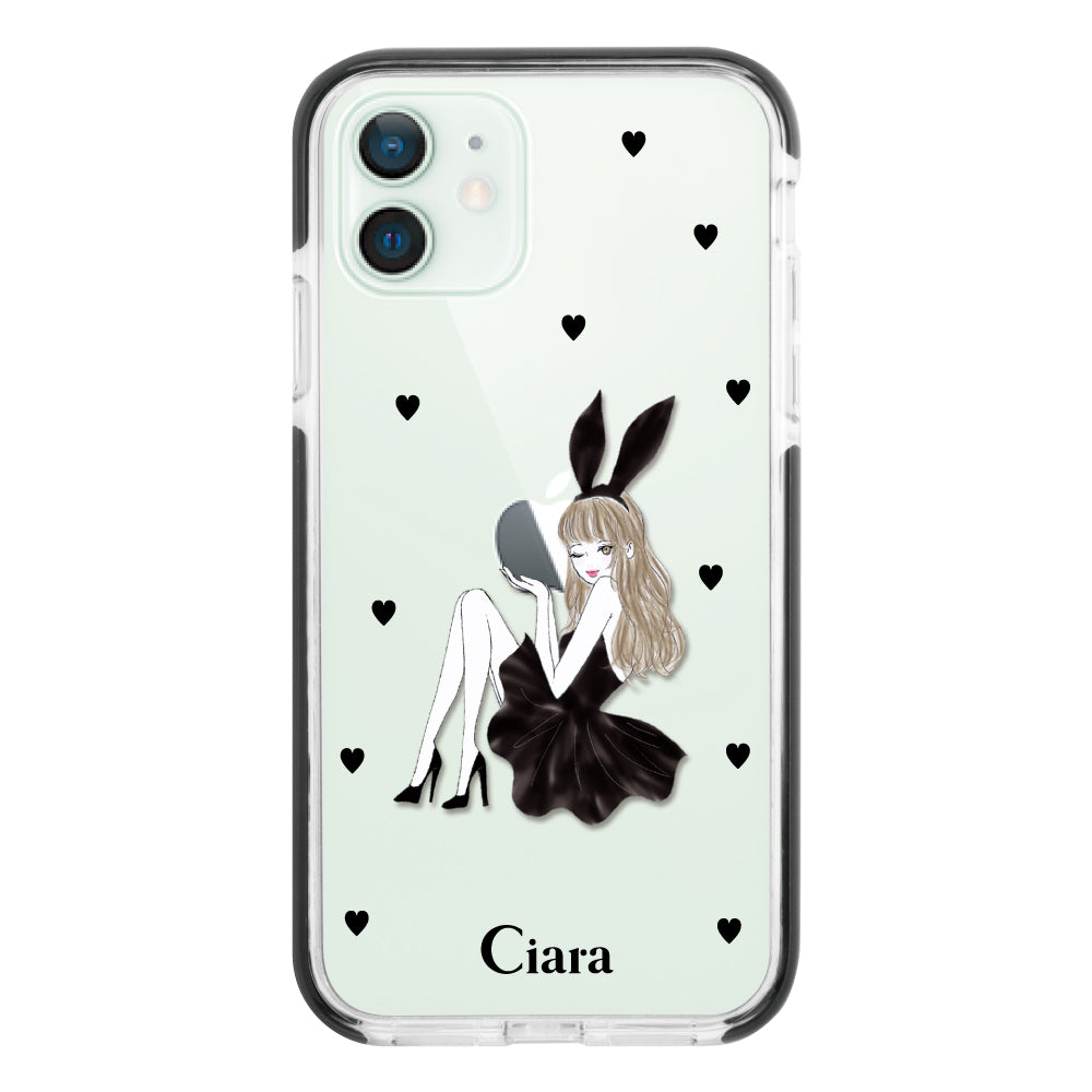 iPhone12mini クッションバンパー 耐衝撃クリアケース ブラックバニー クリア