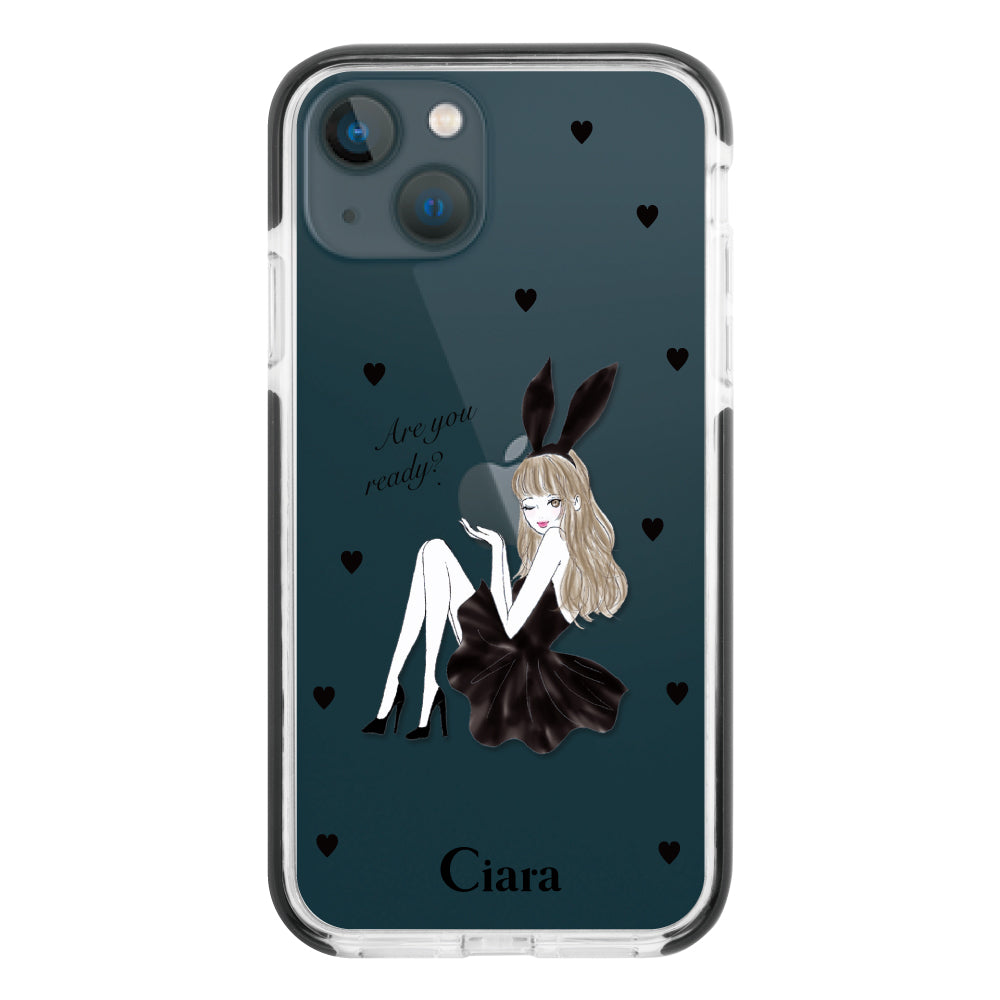 iPhone13miniケース クッションバンパー 耐衝撃クリアケース ブラックバニー クリア