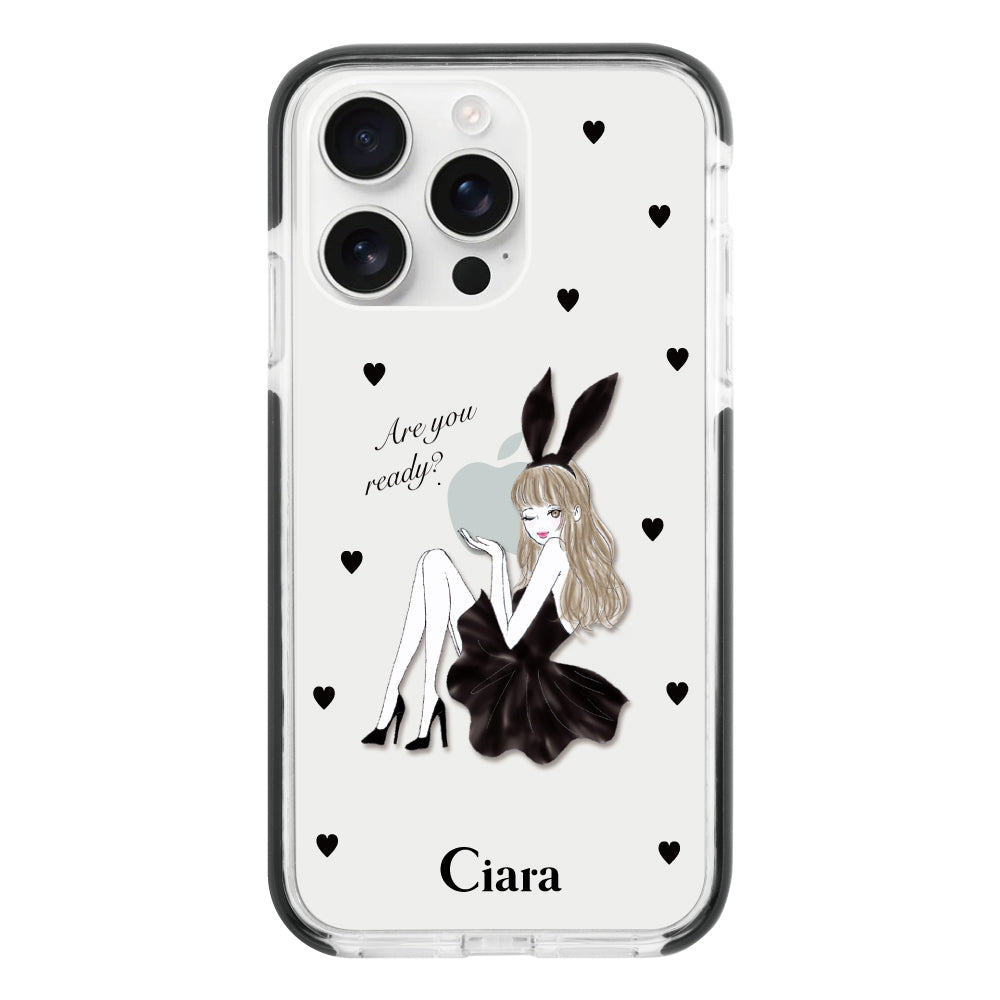 iPhone16ProMaxケース クッションバンパー 耐衝撃クリアケース ブラックバニー クリア
