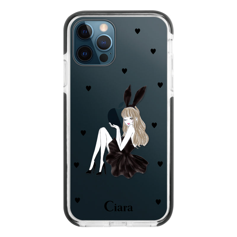 iPhoneケース クッションバンパー 耐衝撃クリアケース ブラックバニー