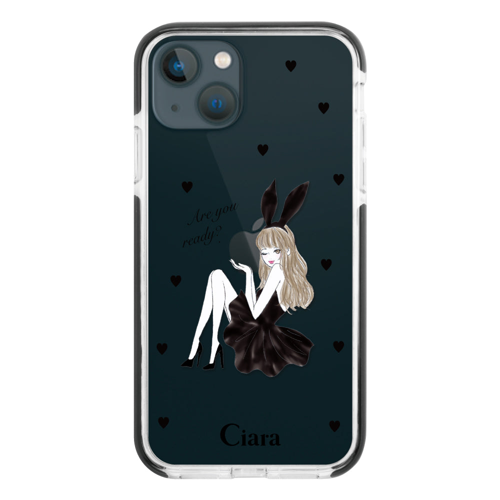iPhone13miniケース クッションバンパー 耐衝撃クリアケース ブラックバニー ブラック